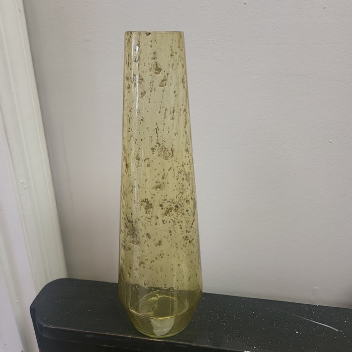 Tall Yellow Crackle Glass Vase