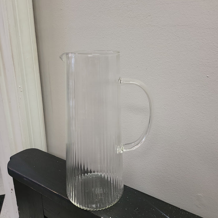 Tall Ribbed Glass Pitcher