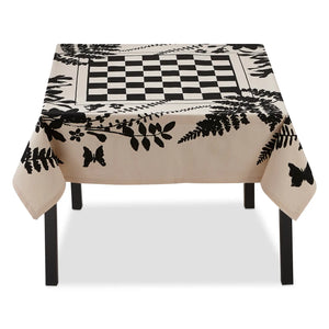 Fern Print Black & Ivory Checkerboard Square Tablecloth