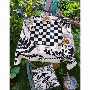 Fern Print Black & Ivory Checkerboard Square Tablecloth