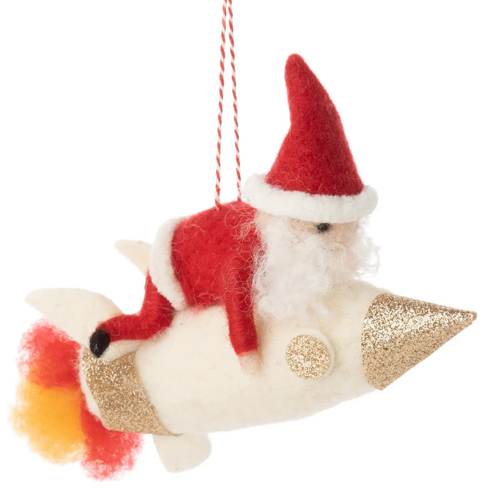 Felt Santa on Rocket Ornament