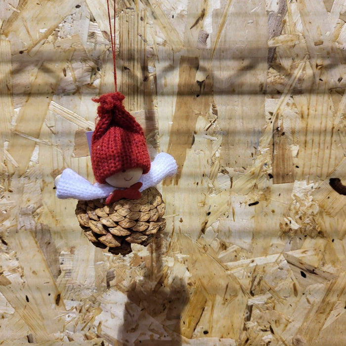 Mini Pinecone People with Red Hat Ornament