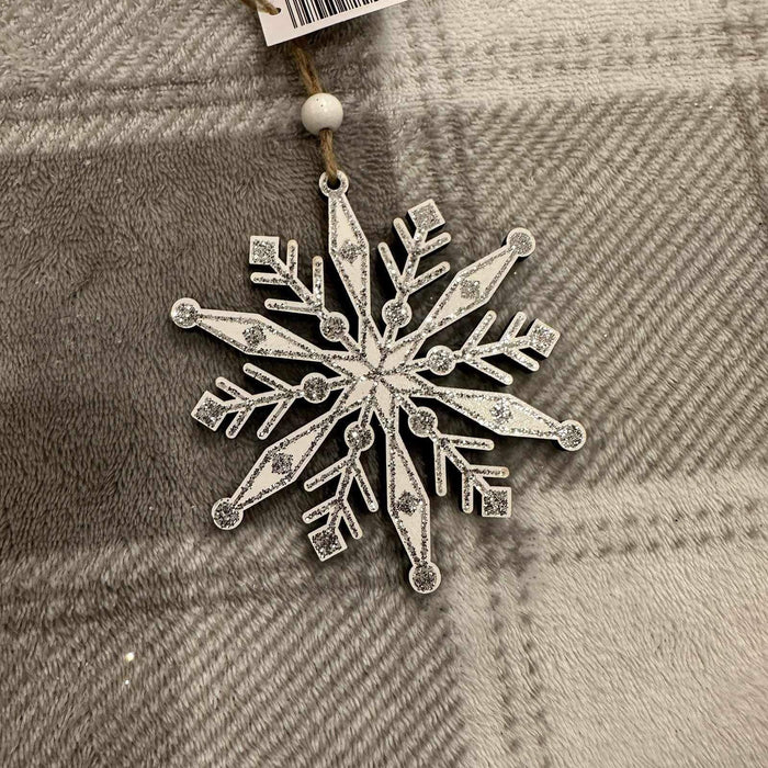 Wooden Snowflake Ornament with Glitter