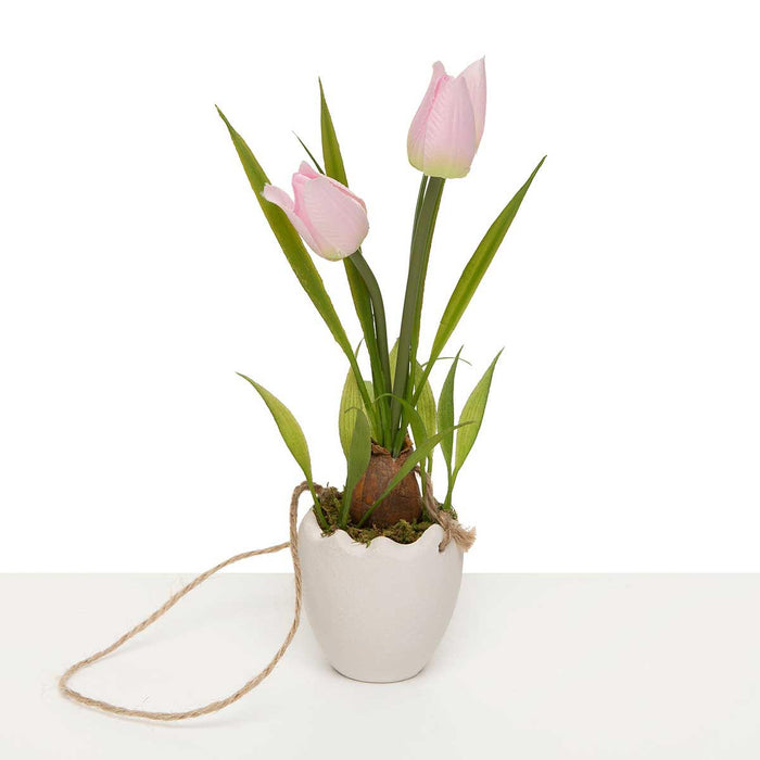 Pink Tulip in White Egg Pot