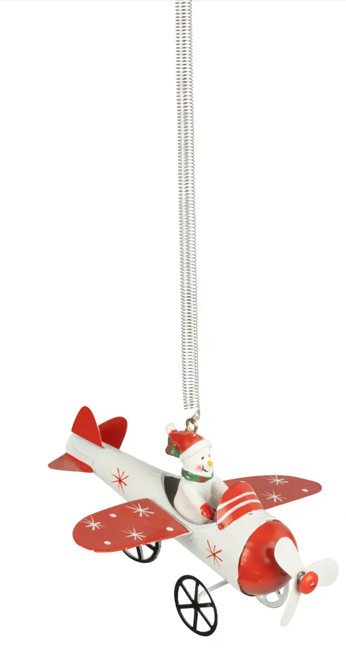 Snowman in Airplane Ornament