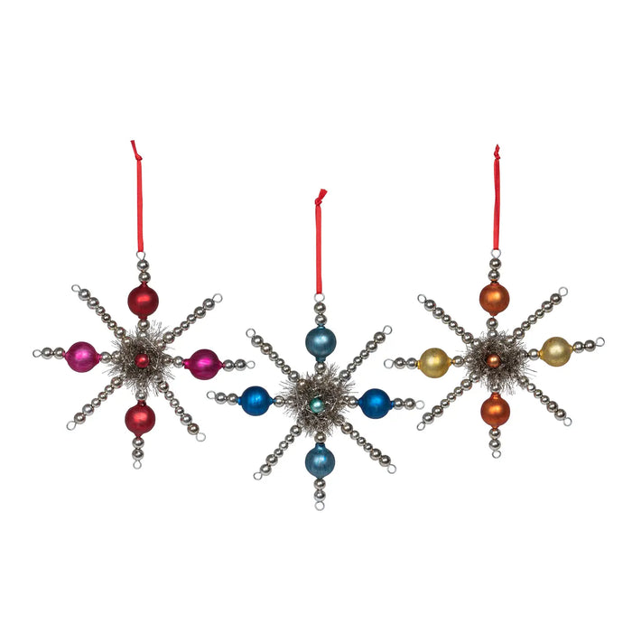 Vintage Tinsel and Bead Snowflake Ornament