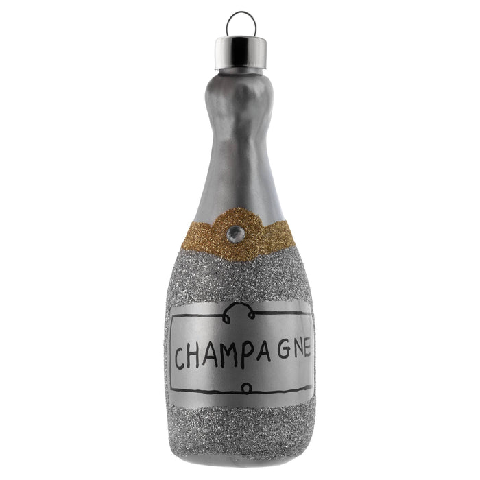 Glitter Champagne Bottle Mercury Glass Ornament