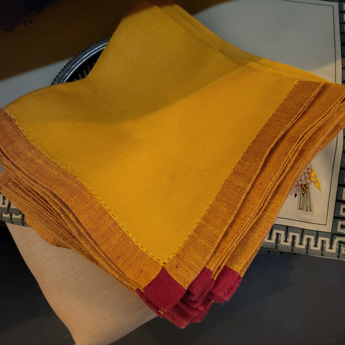 Hem Stitch Gold & Rust Linen Napkin