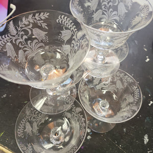 Set of Six - Etched Coupe Glasses