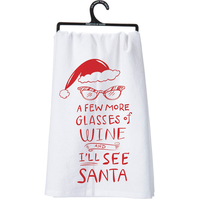 Glasses and Wine and I'll See Santa - Kitchen Towel