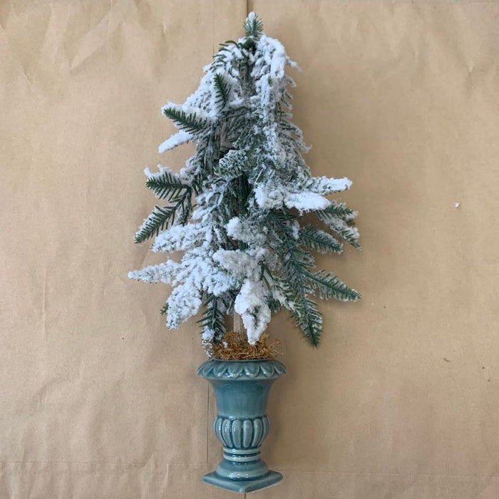 Flocked Down Swept Tree in Urn