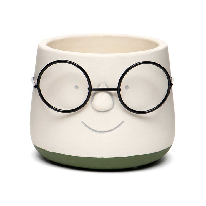 Poindexter Pot with Smiley Face & Round Wire Glasses