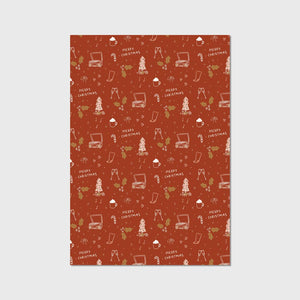 Rust Merry Christmas Wrapping Paper - Single Sheet