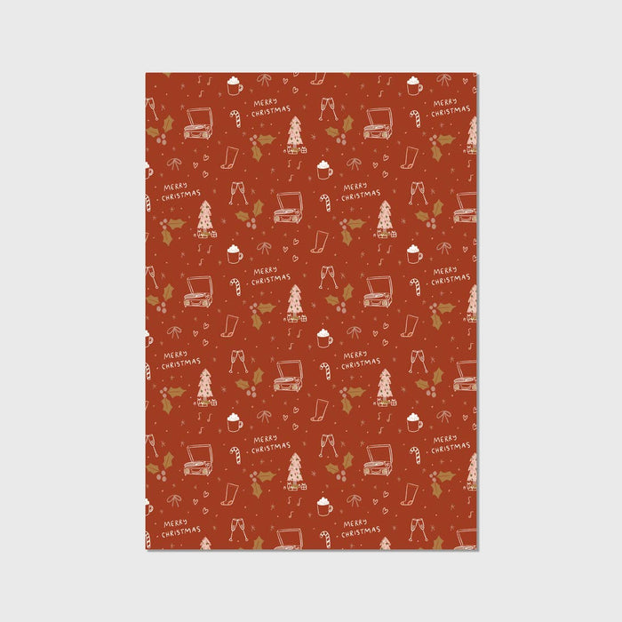 Rust Merry Christmas Wrapping Paper - Single Sheet