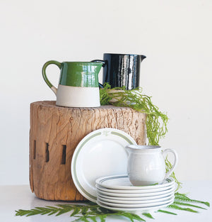 Stoneware Plates with Stripes & Herbs