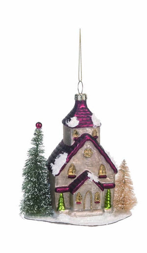 Glass Christmas House with Bottle Brush Tree Ornament