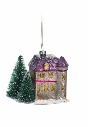 Glass Christmas House with Bottle Brush Tree Ornament