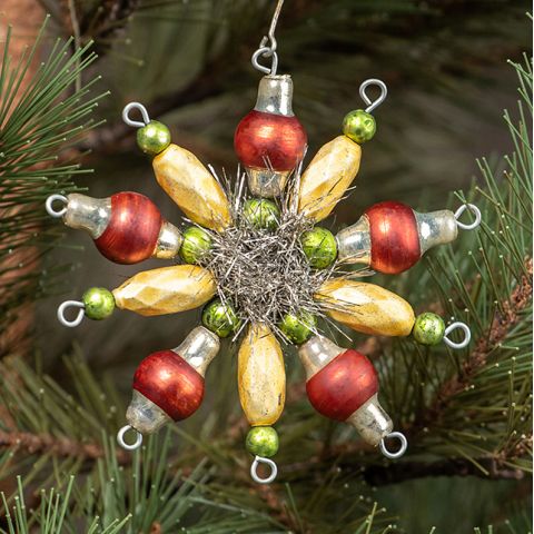 Citrene & Red Bead Snowflake Ornament