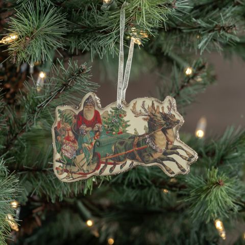 Santa with Sleigh Cut Out Ornament