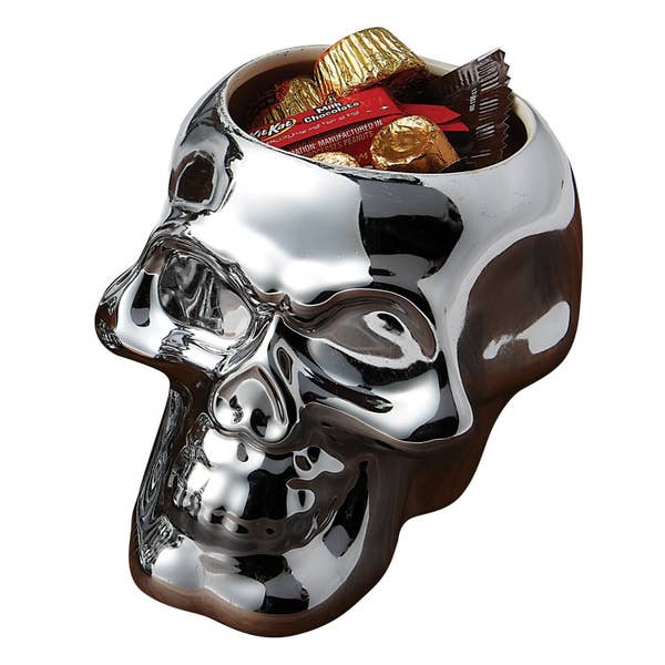 Small Silver Skull Candy Bowl