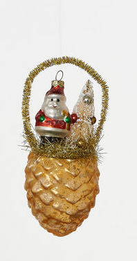 Tinsel Pinecone Scene Ornament