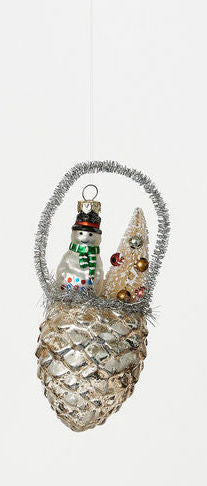 Tinsel Pinecone Scene Ornament