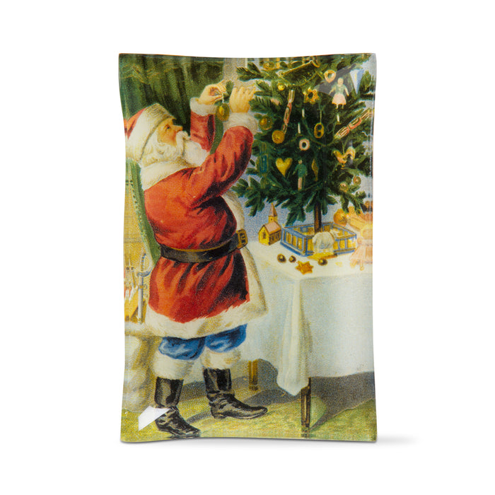 Vintage Santa and Tree Glass Plate
