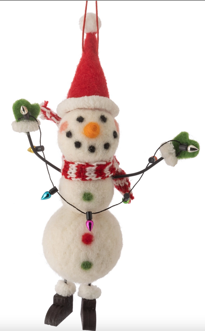 Felted Snowman w/ Lights Ornament