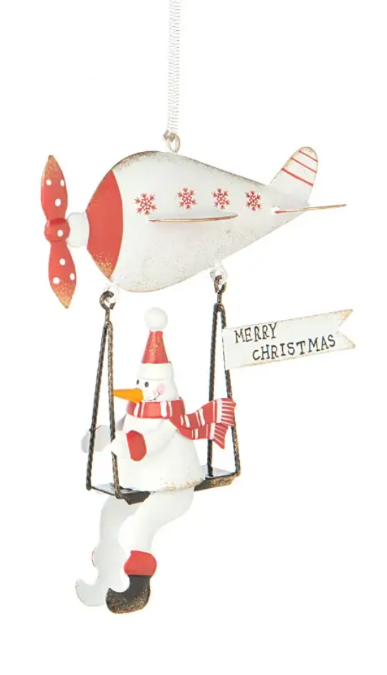 Snowman in Flying Machine Ornament