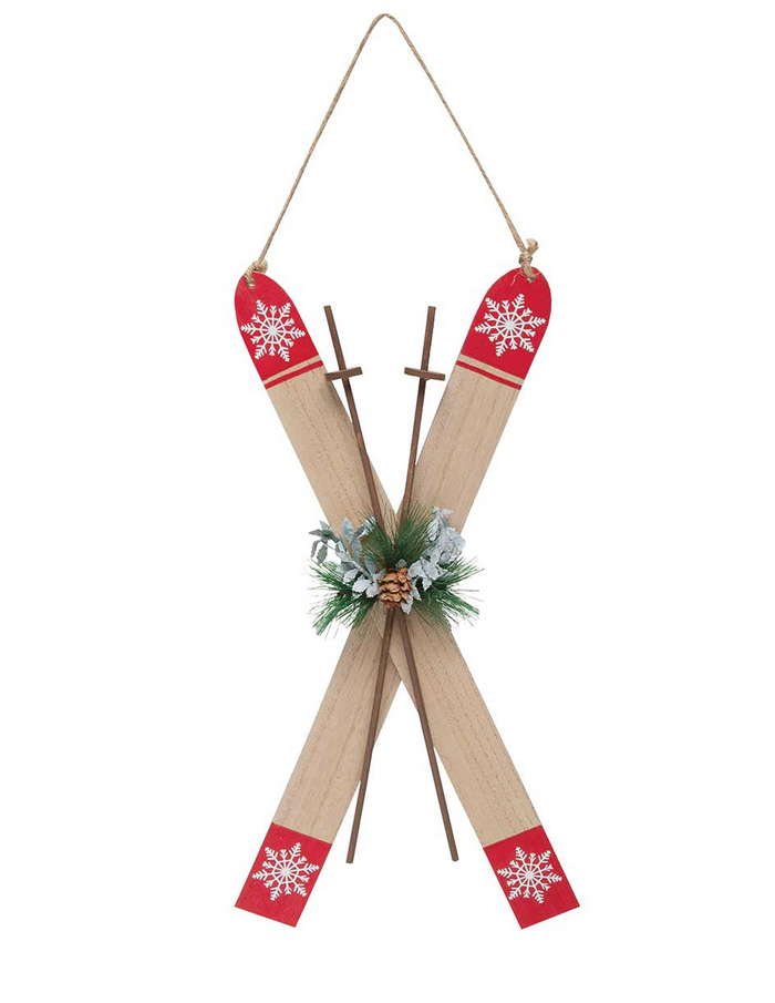 Red Skis Wooden Ornament