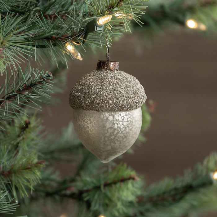 Antique White Mercury Glass Acorn Ornament