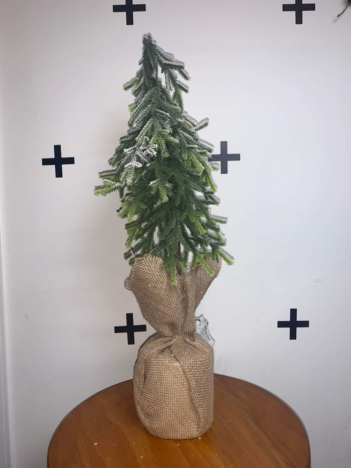 Flocked Tree in Burlap