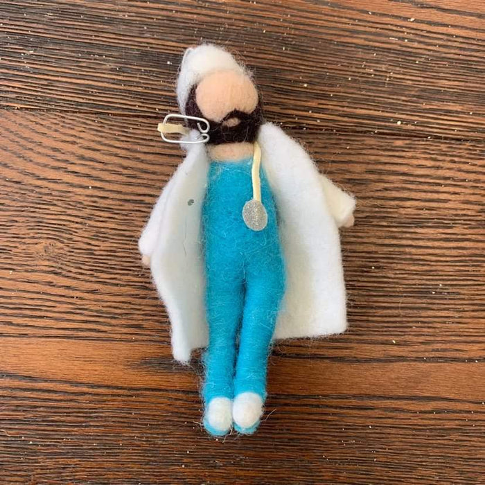 Felted Doctor Ornament - Lab Coat