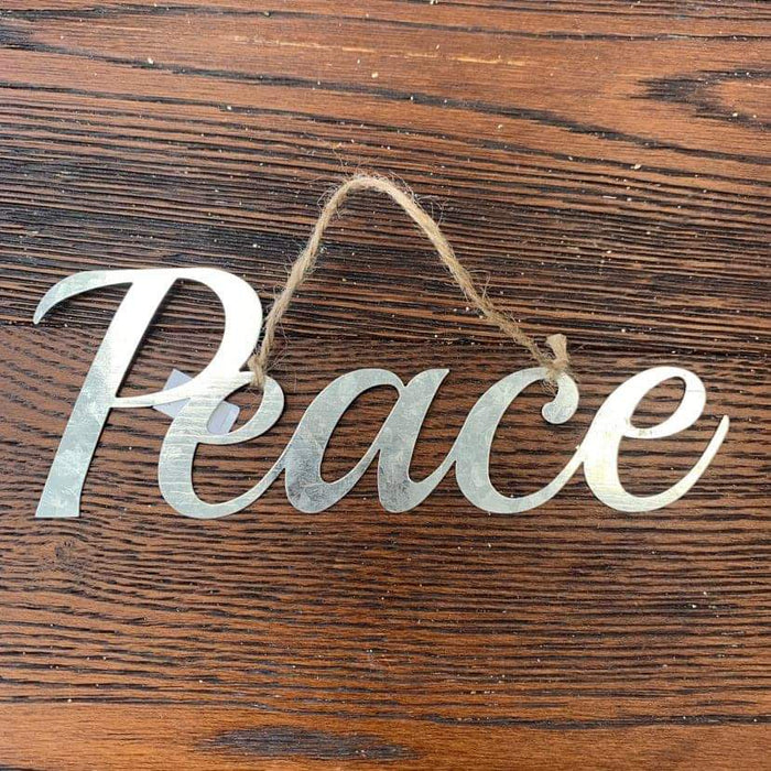 Galvanized "Peace" Script Ornament